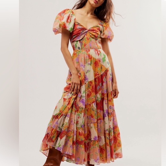 Free People Dresses & Skirts - Free People Sundrenched Floral Puff Sleeve Maxi Dress